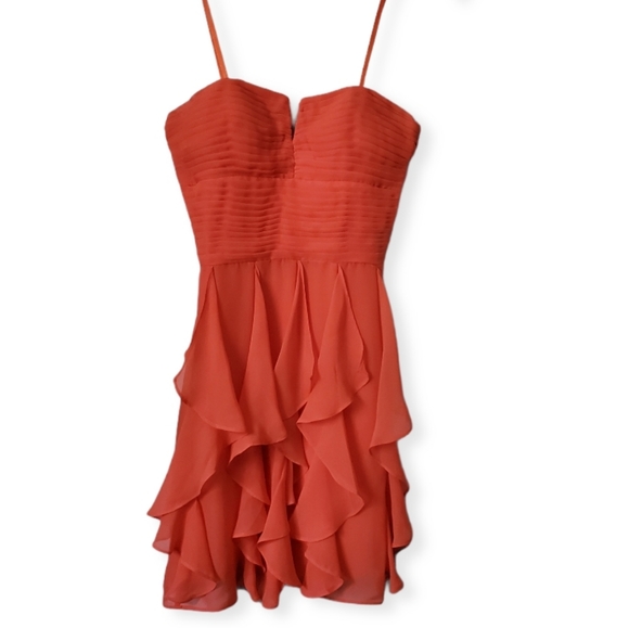 NWT Arden B Orange Ruffle Strapless Dress - Picture 3 of 7